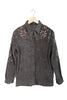 Felt Bow Collar Button Up Floral Embroidered Blouse Shirt
