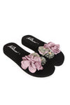 Purple Flower Black Slider Sandals