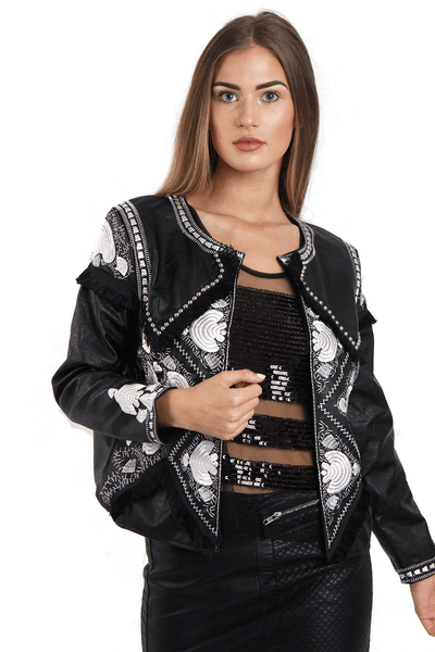 Black and white faux leather jacket online