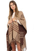 Beige And Brown Check Reversible Tassel Trim Blanket Cape