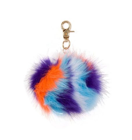 Multi Colour FAUX MINK Pom Pom Keyring Charm with Chain
