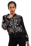 Grey Embellished Floral Design Bomber Jacket