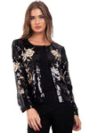 Black Sequins Embellished and Floral Embroidered Blazer Jacket