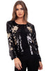 Black Sequins Embellished and Floral Embroidered Blazer Jacket
