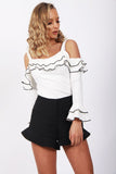 Strappy Stretch Cotton Ruffle Detail Top