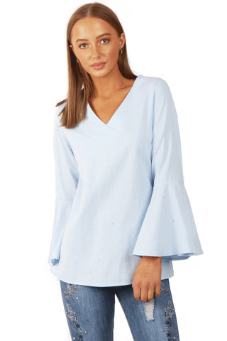 V Neck Ruffle Sleeves Flare Blouse Top