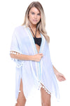 Embroidered Open Front Tassel Kimono