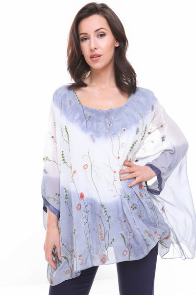 Oversized Tie Dye Floral Embroidered Floaty Sleeve Blouse Top