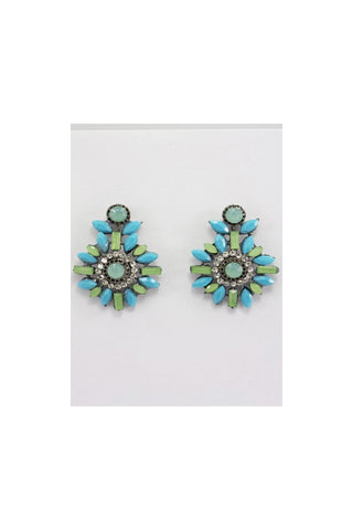 Aqua and Mint Jewel Diamante Festival Boho Earrings