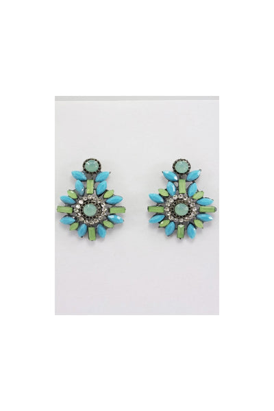 Aqua and Mint Jewel Diamante Festival Boho Earrings