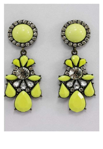 Circle Jewel and Diamante Earrings in Yellow
