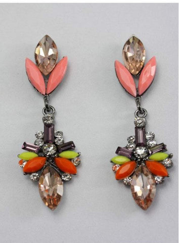 Tulip Leaf Jewel and Diamante Earrings