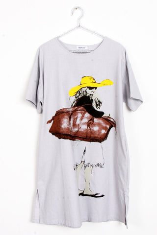 Woman Illustration With Hat print T-Shirt Dress