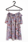 Grey Floral Print Chiffon Off Shoulder Summer Dress Top