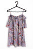 Grey Floral Print Chiffon Off Shoulder Summer Dress Top