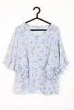 Powder Blue Floral Print Batwing Chiffon Blouse Top