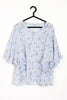 Powder Blue Floral Print Batwing Chiffon Blouse Top