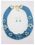 Woven Chunky Flower Necklace and Earring Set