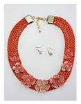 Woven Chunky Flower Necklace and Earring Set