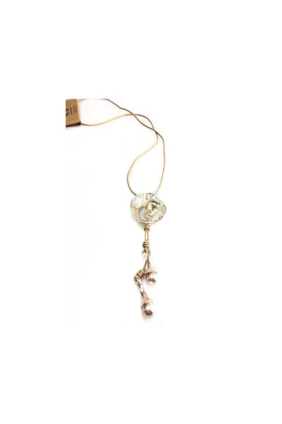 LAGENLOOK Jewel in Rose PENDANT Dangling Pearls LEATHER NECKLACE