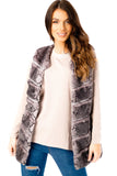 Snake Print Chevron Soft Faux Fur Leather Panel Gilet in grey