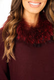 Oversized Fur Trim Collar Knitted Jumper