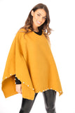 Oversized Felt Pull Over Poncho with Pearl Detail