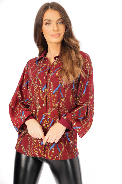 Oversized Chain Print Shirt In Burgundy