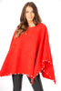 Oversized Felt Pull Over Poncho with Pearl Detail