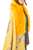 Cashmere Feels Faux Fur Collar Fringe Shawl/Scarf with Floral Print