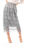 Layered Tulle Mesh Long Skirt in grey