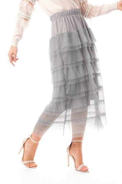 Layered Tulle Mesh Long Skirt