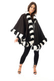 Knitted Faux Fur Swing Poncho Cape in black/white
