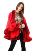 Knitted Faux Fur Swing Poncho Cape in red