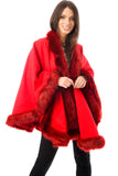 Knitted Faux Fur Swing Poncho Cape in red