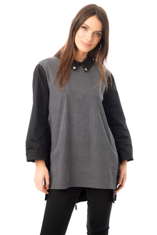 Oversized Stripe Print Top with Diamante Detail in black