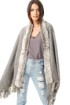 Fur Cashmere & Wool Shawl Wrap in light Grey