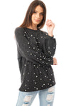 Knitted Jumper Top with Pearl in grey