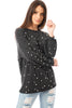 Knitted Jumper Top with Pearl in grey
