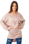 Long Sleeve Knitted Top with Diamante Mesh Patchwork