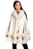 Knitted Double Layer Hooded Faux Fur Swing Cape Poncho