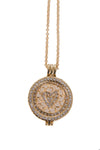 Diamante Love Heart Charm Pendant Long Necklace in gold