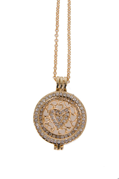 Diamante Love Heart Charm Pendant Long Necklace in gold