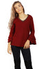 Green Red Stripe V Neck Knit Jumper with Ruffle Sleeves