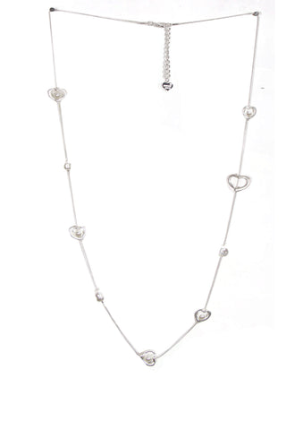 Multiple Heart And Pearl Long Necklace