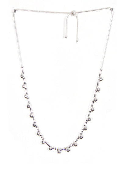 Silver Tube Bead Long Necklace