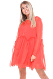 Floaty Rushed Waist Tie Neck Top Dress