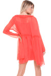 Floaty Rushed Waist Tie Neck Top Dress