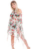 Floral Print Sheer Tassel Trim Holiday Kaftan Top
