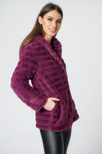 Soft Faux Fur Panel Hooded Coat